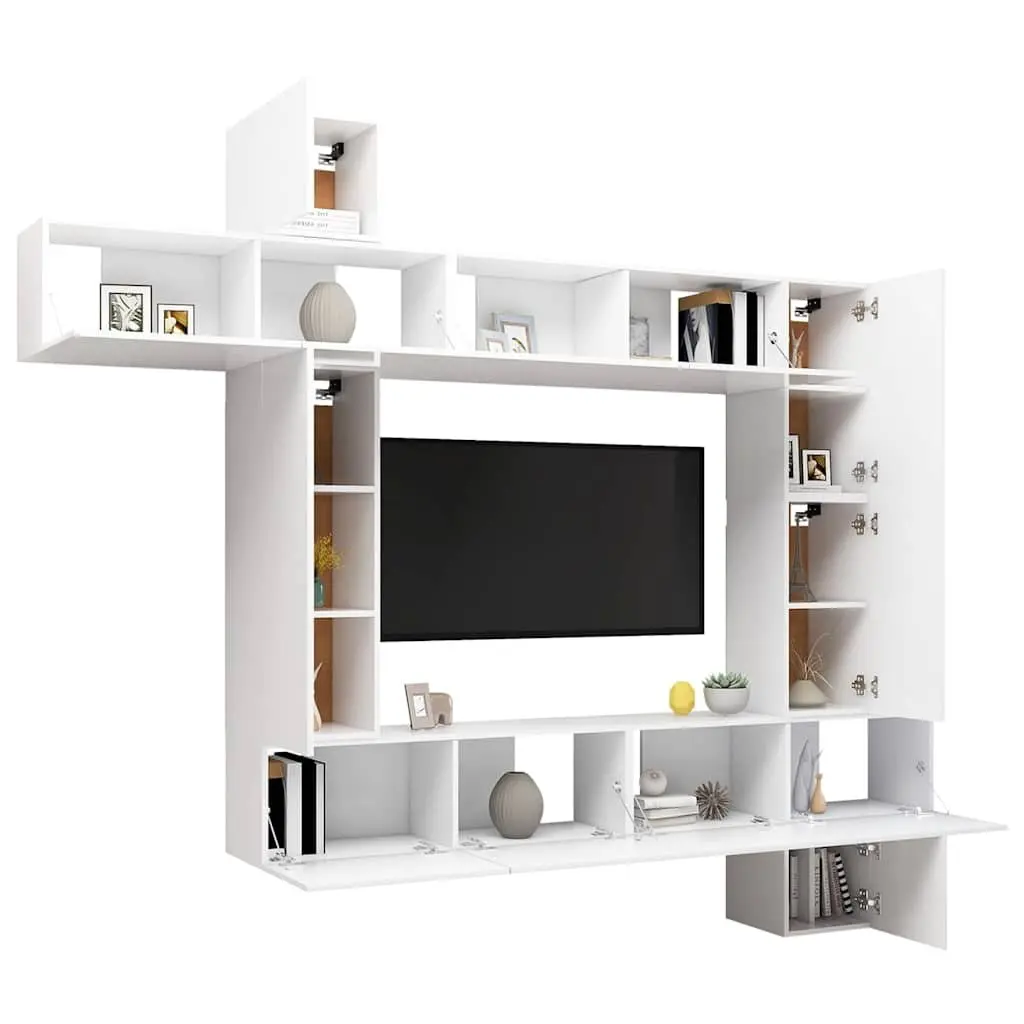 9 Piece Wall Mounted TV Cabinet Set White Storage Unit for Living Room
