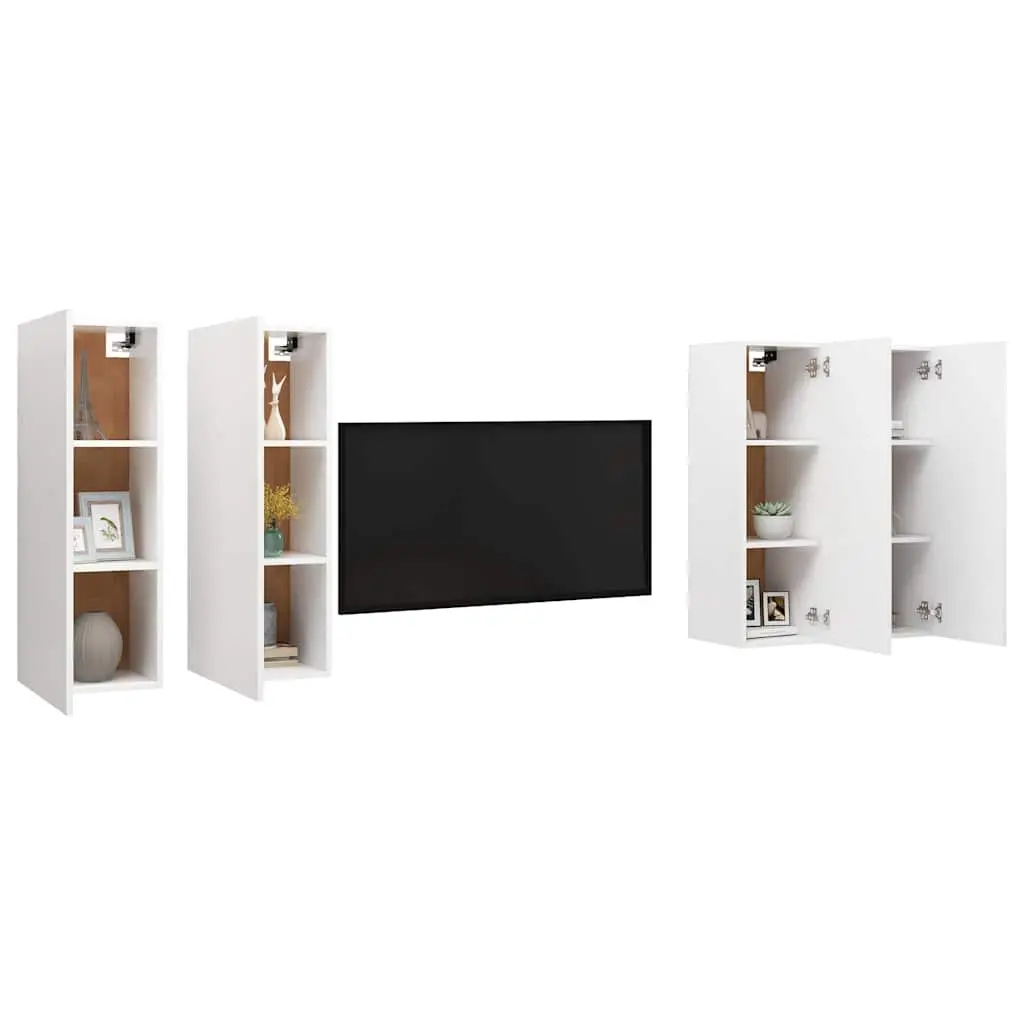 4PieceWhiteWallMountedCabinetSetforLivingRoomStorageandDisplay
