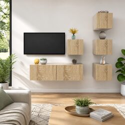 Friendly 5 Piece Wall-Mounted TV Cabinet Set in Brown