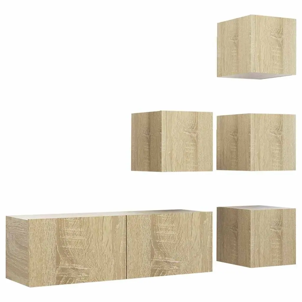 5 Piece Wall Mounted TV Cabinet Set Brown