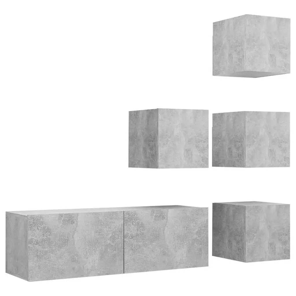 TV Cabinet Set Grey 5 Piece Wall Mounted Modern Storage Shelving