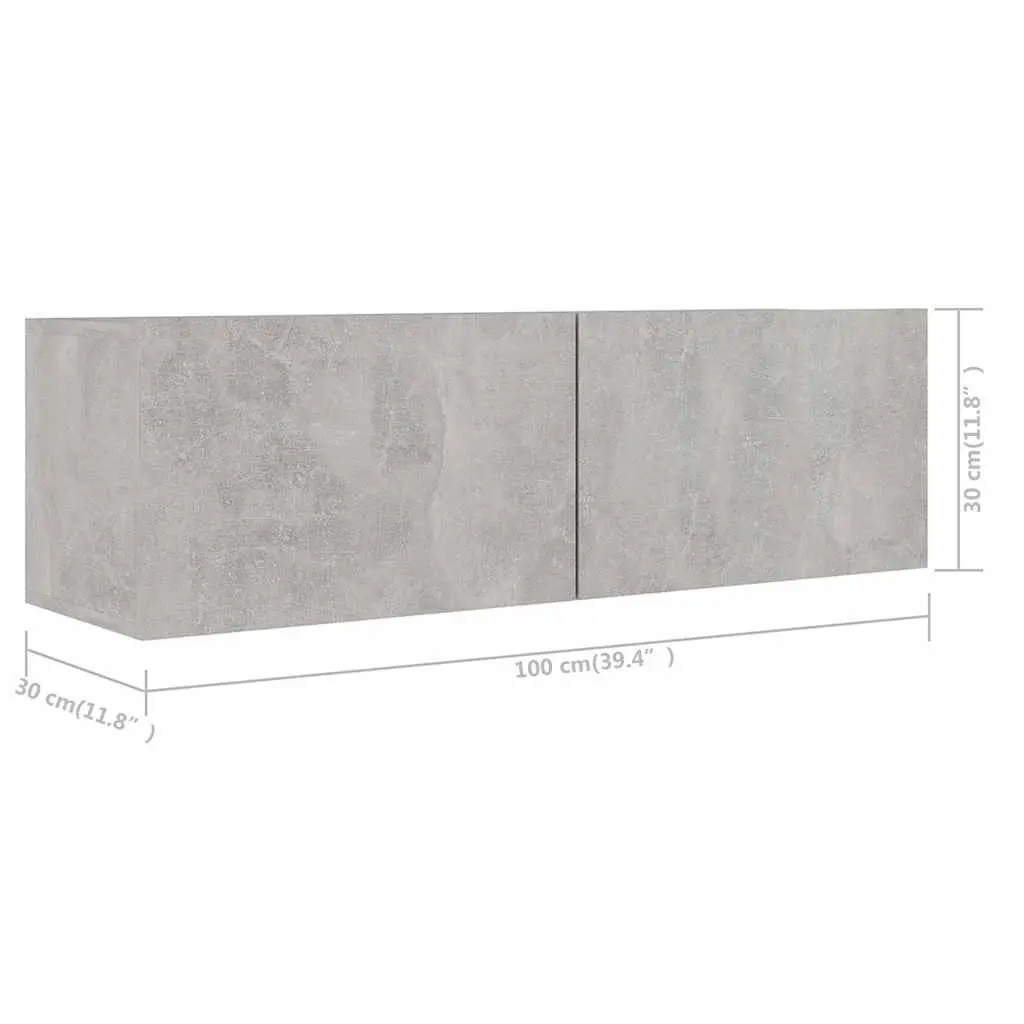 TV Cabinet Set Grey 5 Piece Wall Mounted Modern Storage Shelving