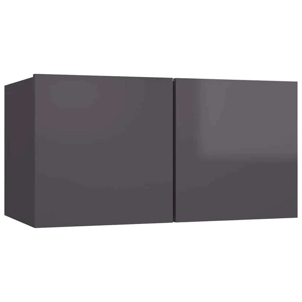 TV Cabinet Set High Gloss Grey Wall Mounted 4 Pieces Engineered Wood