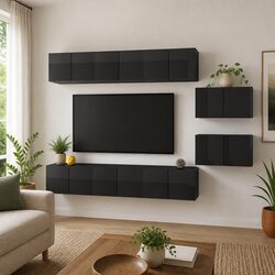Your Friendly 8-Piece Grey TV Cabinet Set for Easy Living