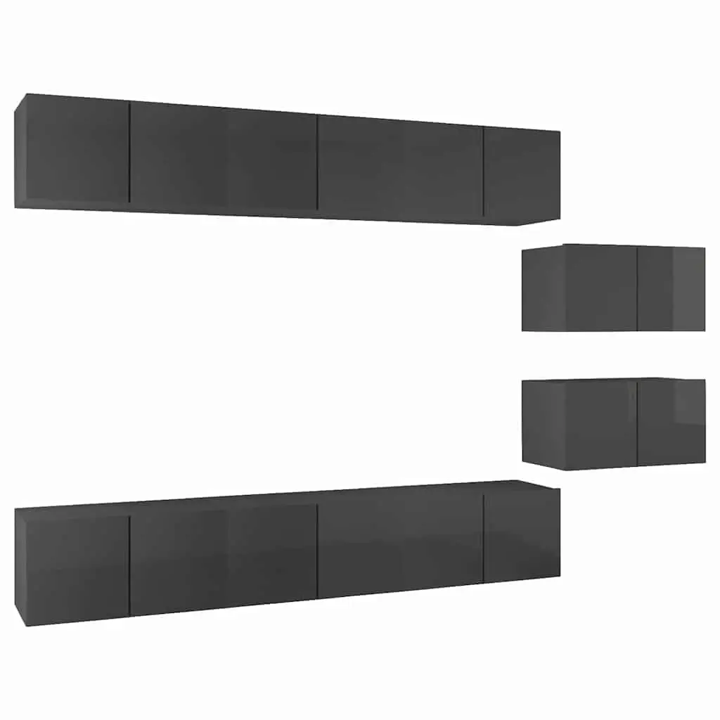 TV Cabinet Set Wall Mounted Grey Storage Unit 8 Piece