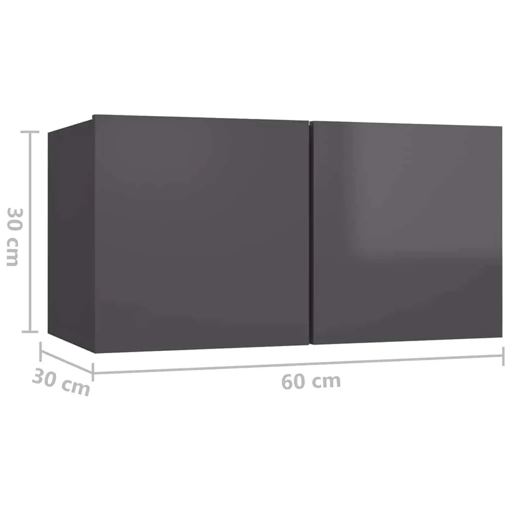 TV Cabinet Set Wall Mounted Grey Storage Unit 8 Piece