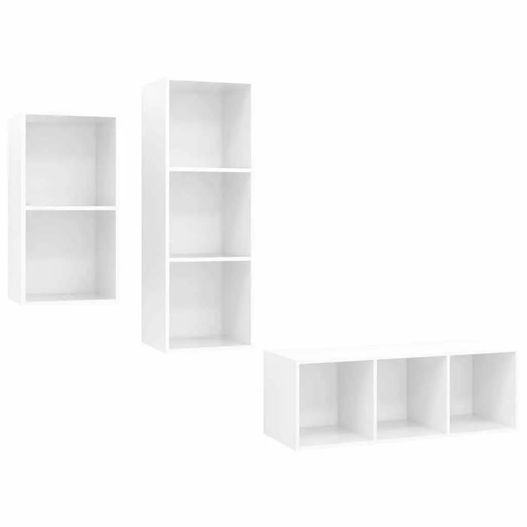 3 Piece Wall Mounted TV Cabinet Set High Gloss White