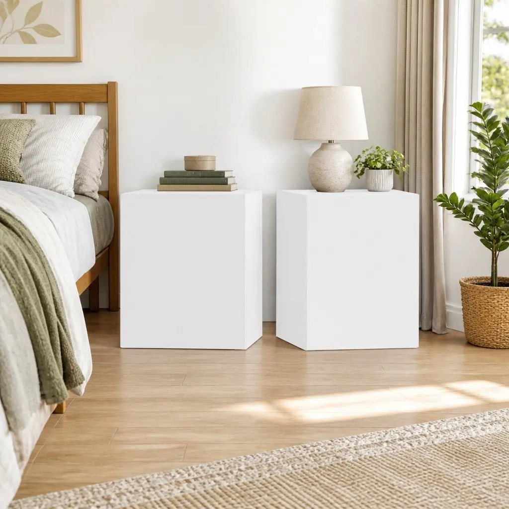 Bedside Cabinet Wall-Mounted White 30.5x30x30 cm 2 Piece Storage Compartment