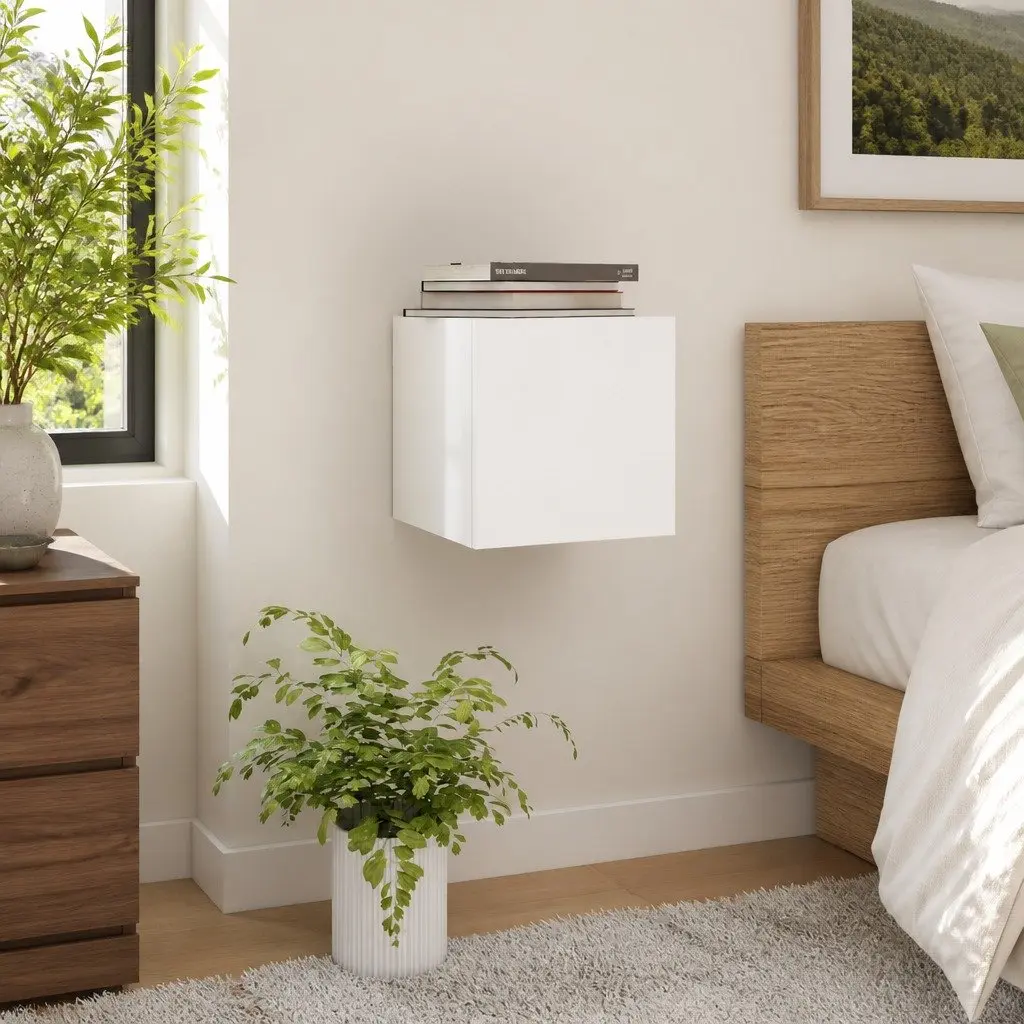 Wall Mounted Bedside Cabinet White Storage Compartment 30.5x30x30 cm