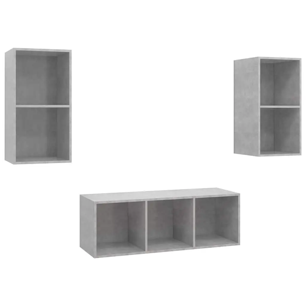 TV Cabinet Set 3 Piece Wall Mounted Storage Grey Engineered Wood Display Unit