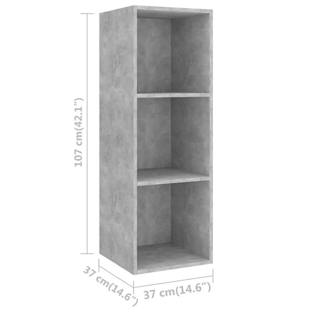 TV Cabinet Set 3 Piece Wall Mounted Storage Grey Engineered Wood Display Unit
