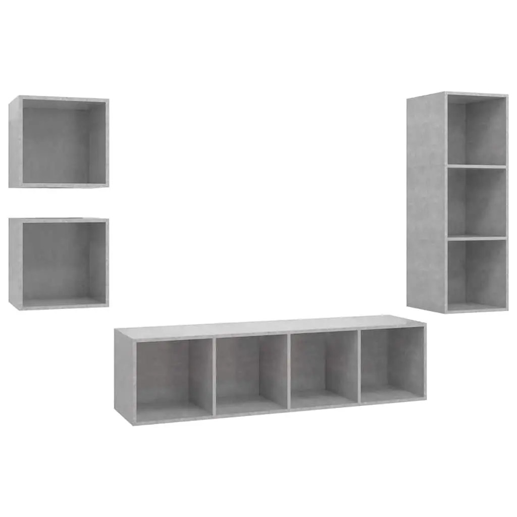 4 Piece Wall Mounted TV Cabinet Set Grey Engineered Wood Unit
