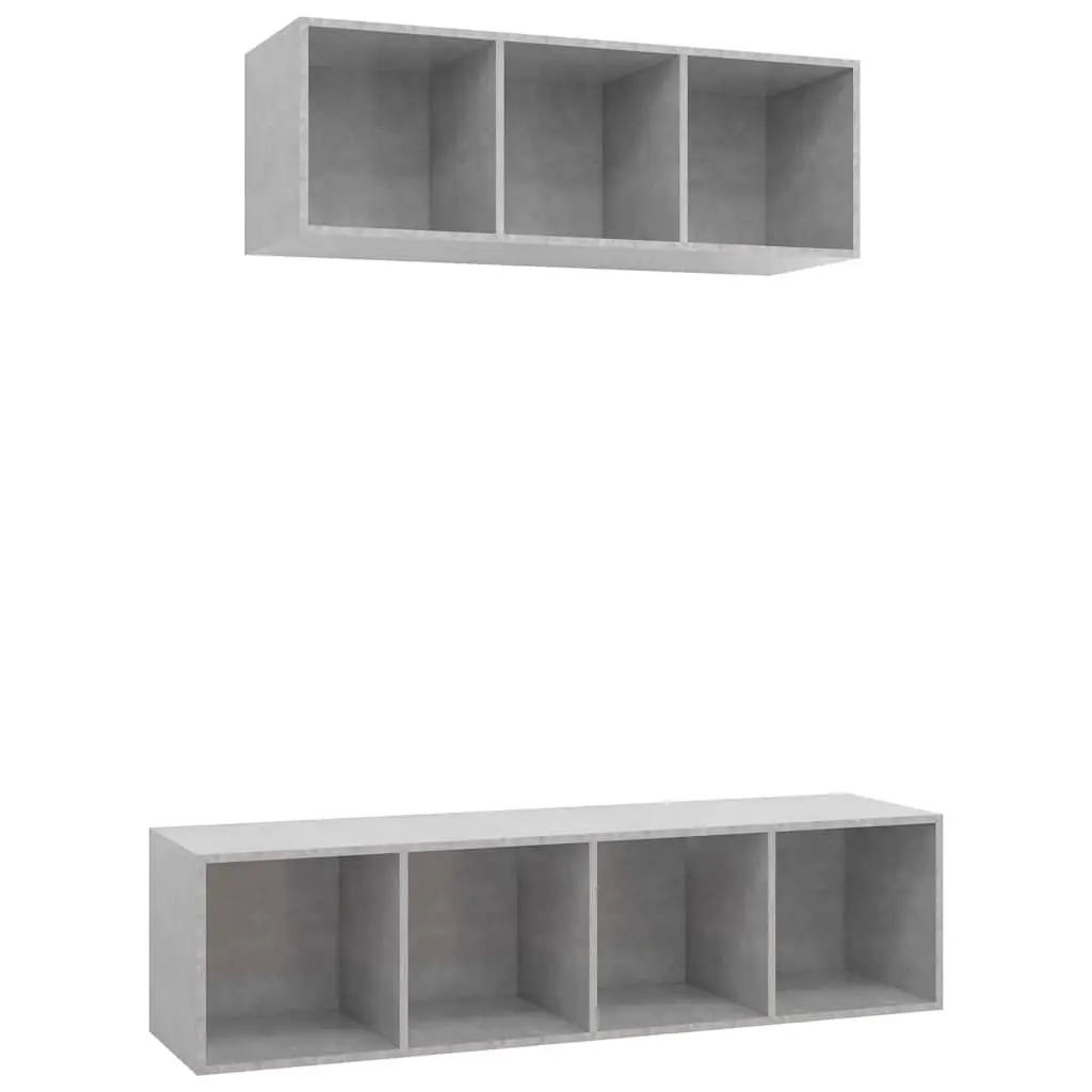 Wall-Mounted TV Cabinet Set Grey Engineered Wood Floating Shelf 2 Piece