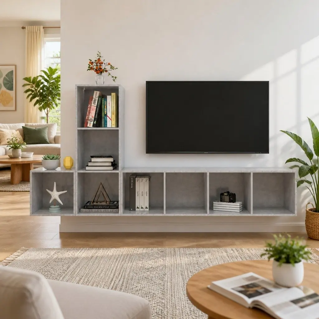 3-Piece Wall-Mounted TV Cabinet Set in Grey