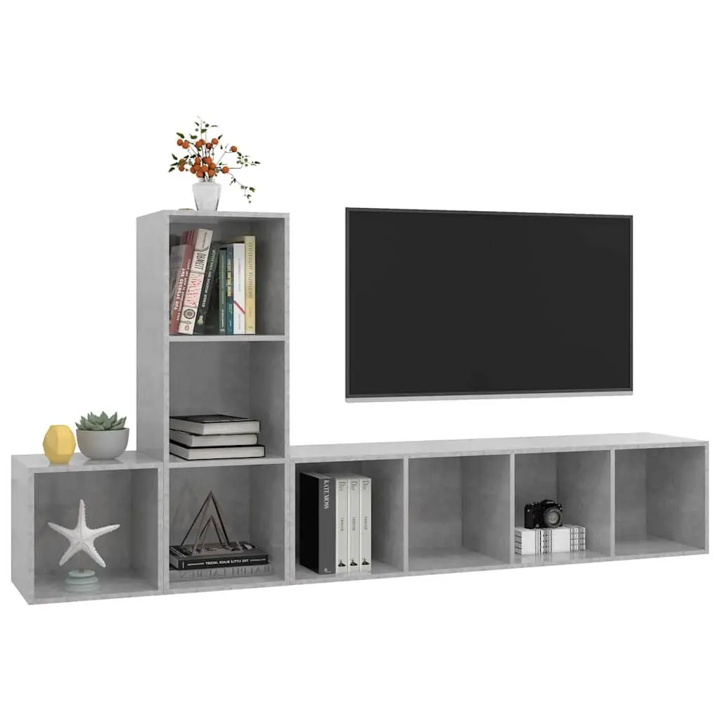 3-Piece Wall-Mounted TV Cabinet Set in Grey