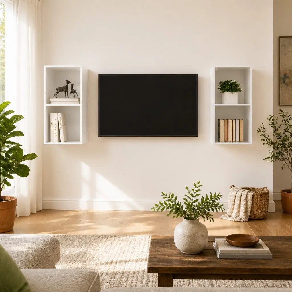 High Gloss White 2 Piece Wall Mounted Storage Cabinets TV Display Units