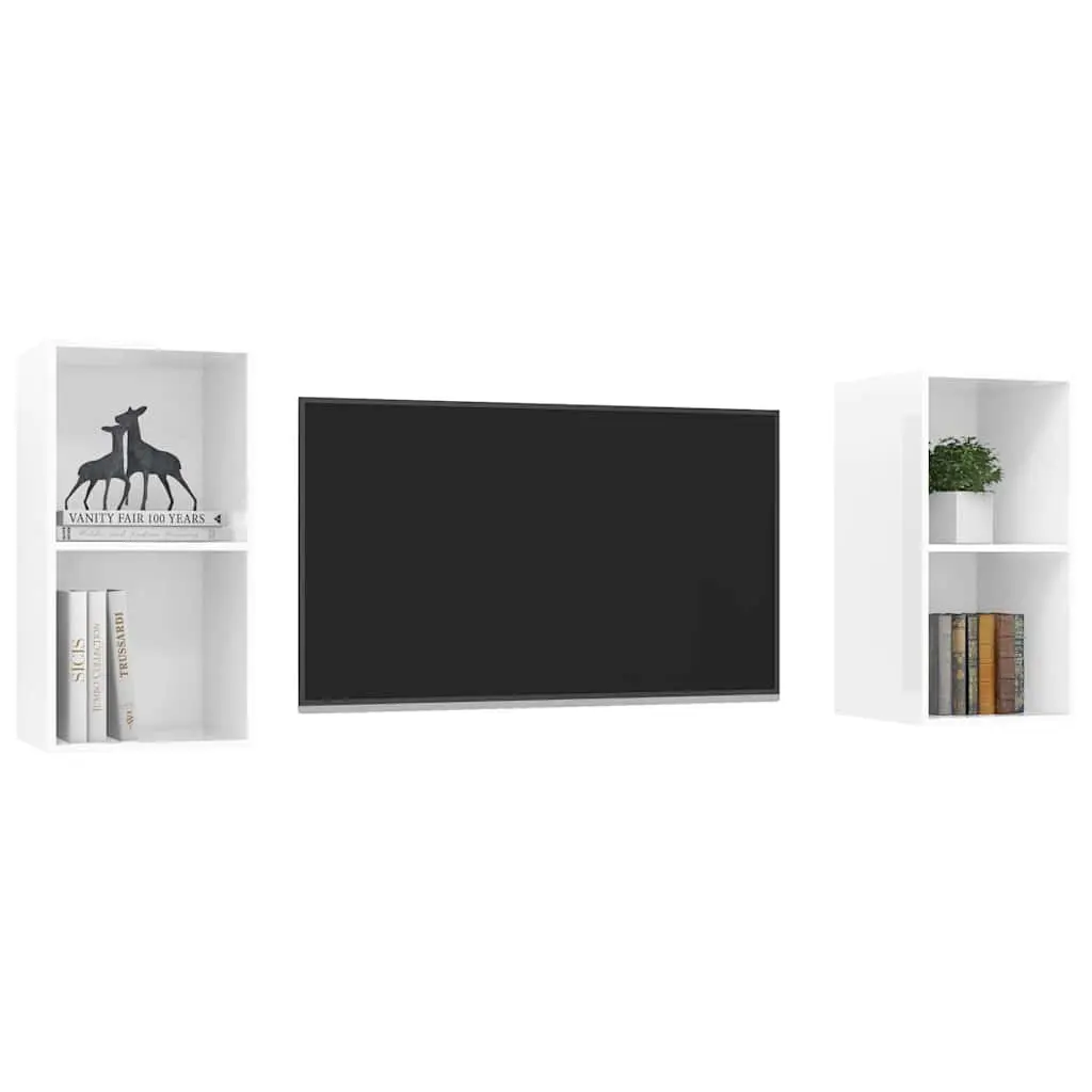 High Gloss White 2 Piece Wall Mounted Storage Cabinets TV Display Units