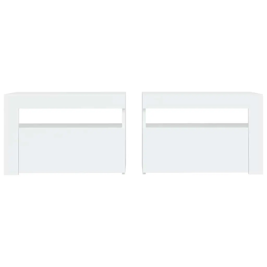 Nightstand Set 2 Piece White with RGB LED Lighting and Storage Space