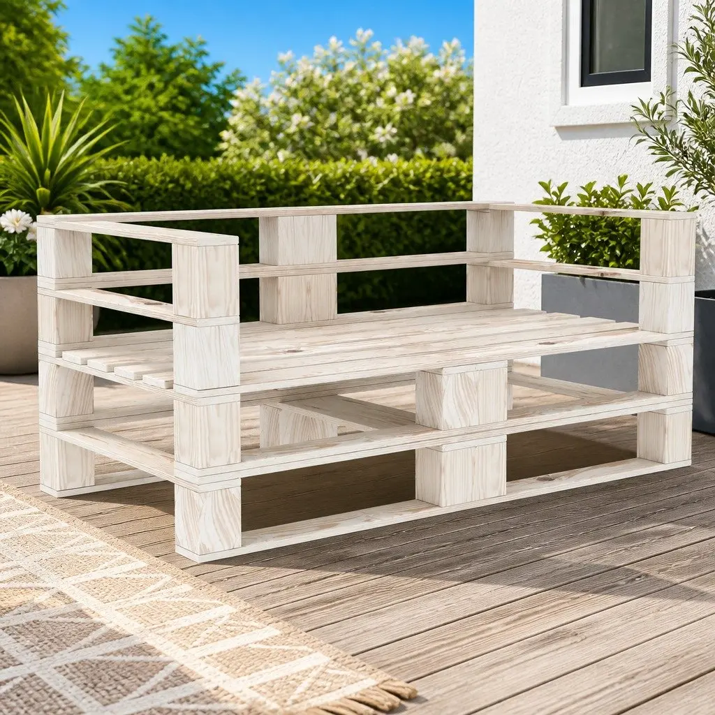 Outdoor Garden Pallet Sofa White Solid Pinewood 2-Seater