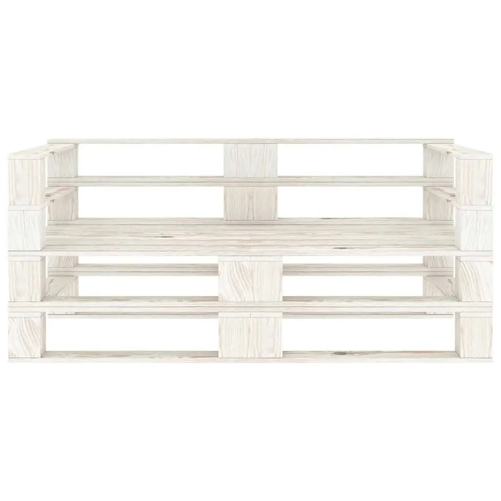 Outdoor Garden Pallet Sofa White Solid Pinewood 2-Seater