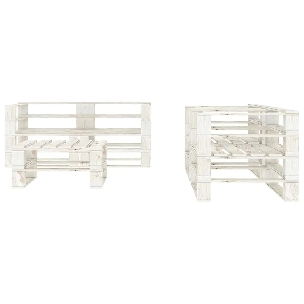 5 Piece Garden Pallet Lounge Set White Wooden Sofa Coffee Table