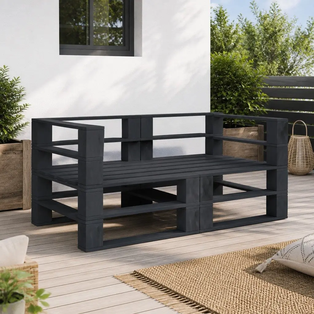 Outdoor Garden Pallet Sofa Grey 2-Seater Wooden Patio Lounge Furniture