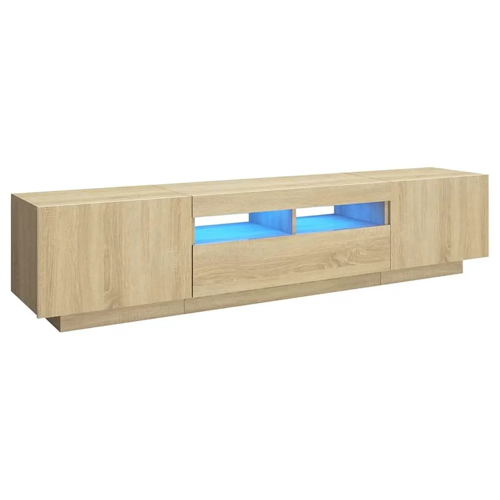 TV Cabinet with RGB LED Lights Media Storage Unit Brown Wood Furniture