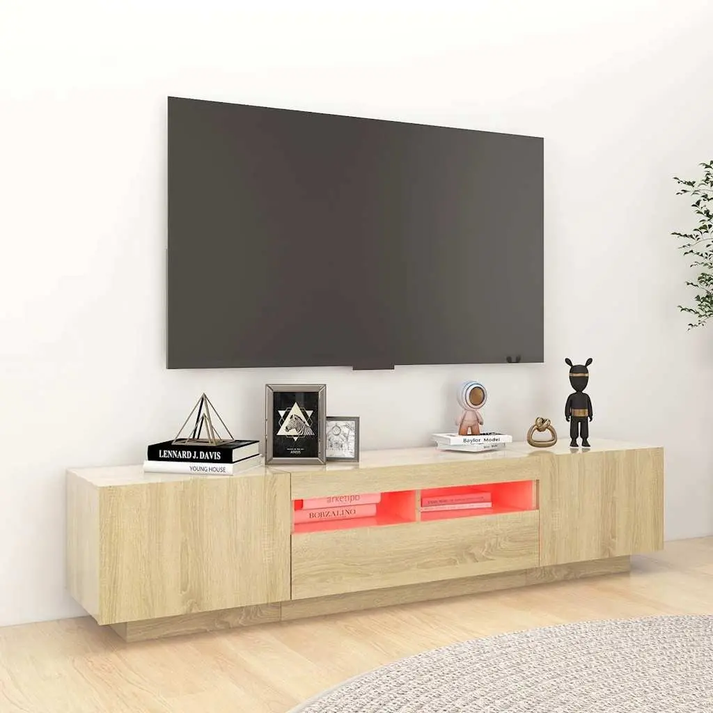 TV Cabinet with RGB LED Lights Media Storage Unit Brown Wood Furniture