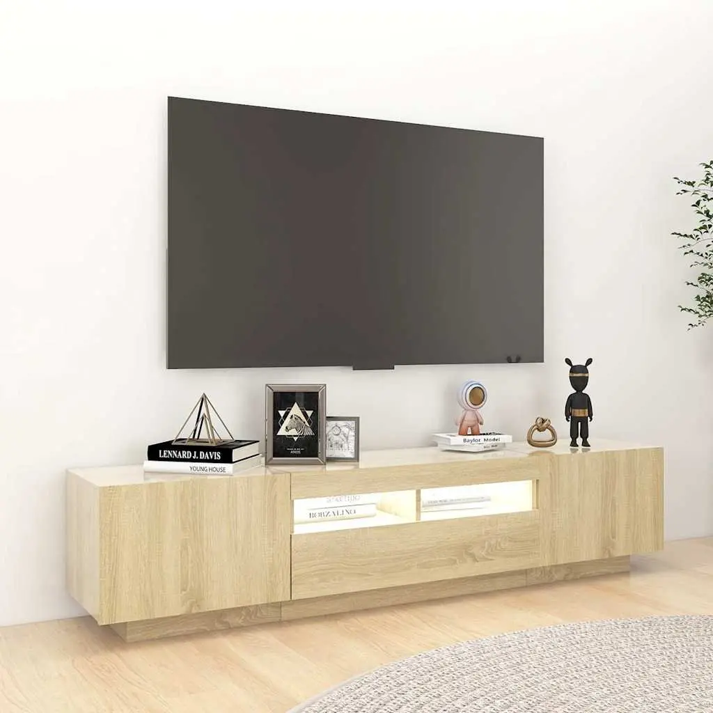 TV Cabinet with RGB LED Lights Media Storage Unit Brown Wood Furniture