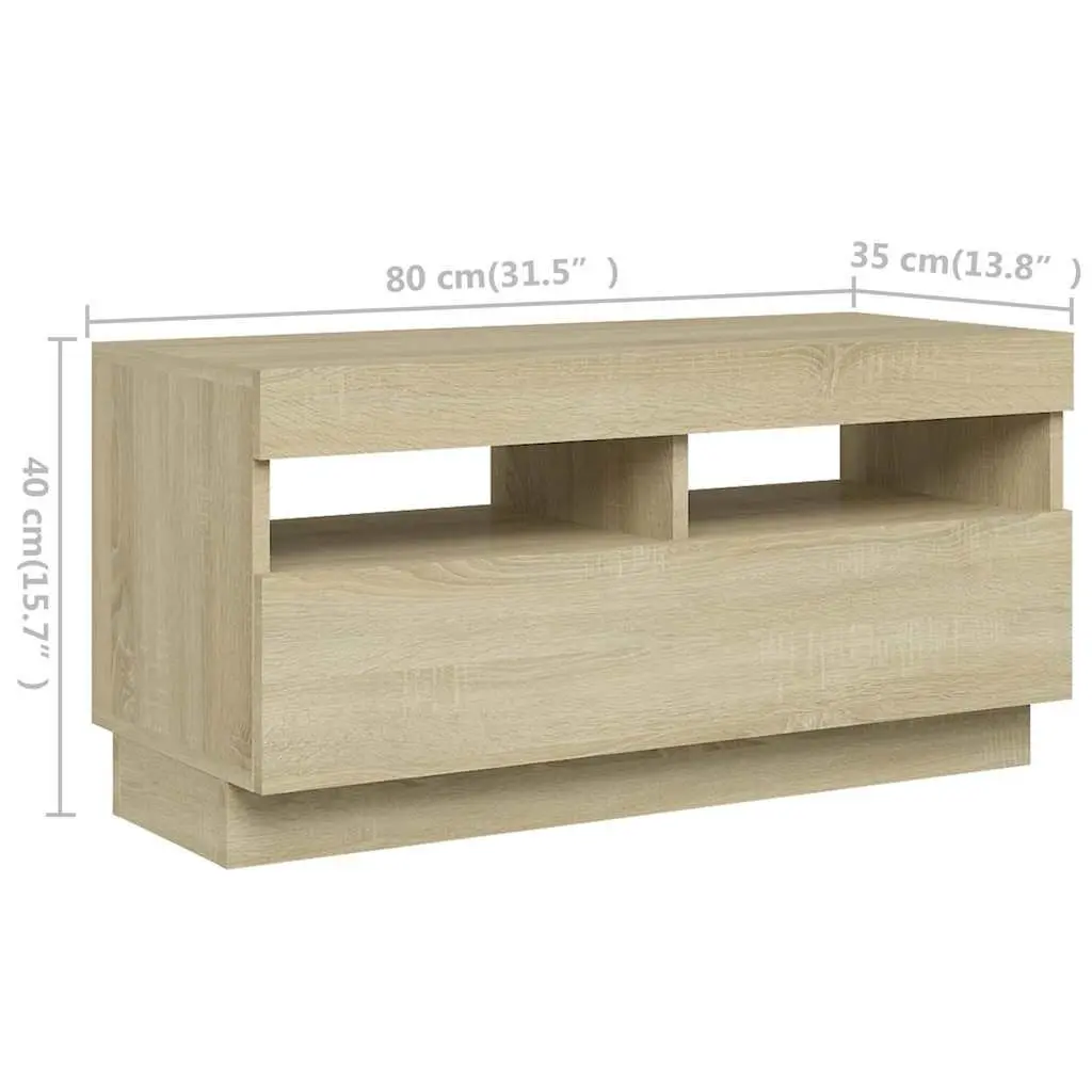 TV Cabinet with RGB LED Lights Media Storage Unit Brown Wood Furniture