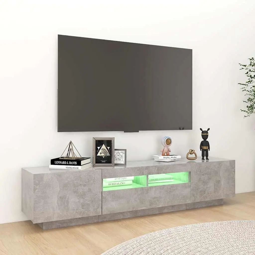 TV Cabinet with RGB LED Lights Grey Modern Media Storage Unit 180cm