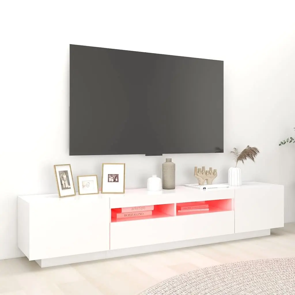 TV Cabinet RGB LED Lights White Modern Storage Unit 200x35x40 cm