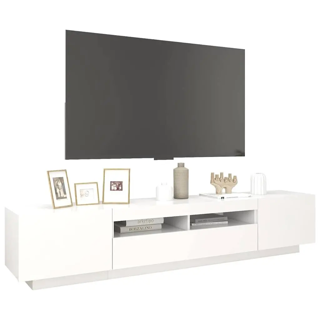 TV Cabinet RGB LED Lights White Modern Storage Unit 200x35x40 cm