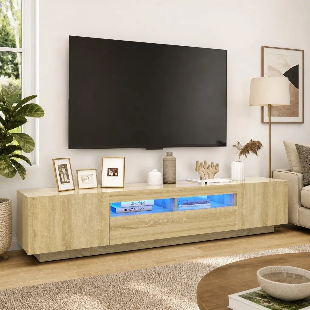 TV Cabinet with LED Lights Storage Unit Brown Sonoma Oak 200 x 35 x 40 cm