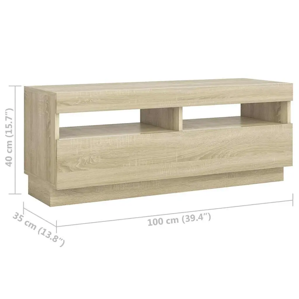 TV Cabinet with LED Lights Storage Unit Brown Sonoma Oak 200 x 35 x 40 cm