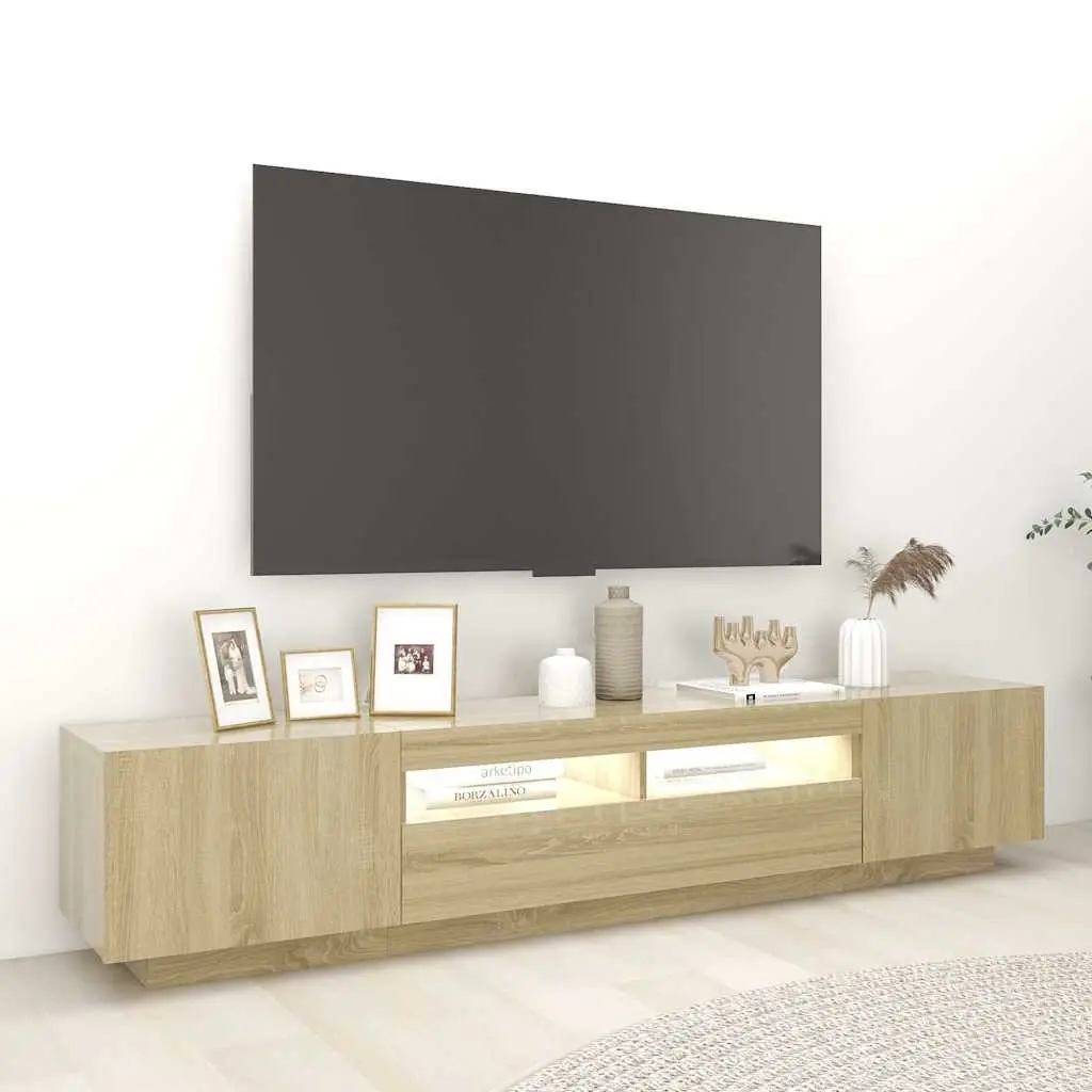 TV Cabinet with LED Lights Storage Unit Brown Sonoma Oak 200 x 35 x 40 cm