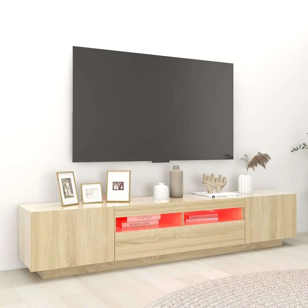 TV Cabinet with LED Lights Storage Unit Brown Sonoma Oak 200 x 35 x 40 cm