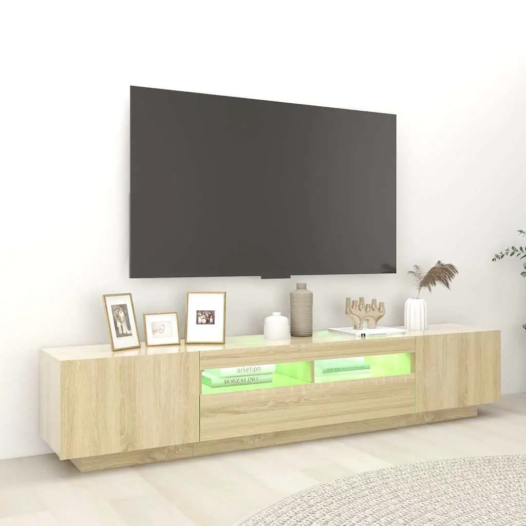 TV Cabinet with LED Lights Storage Unit Brown Sonoma Oak 200 x 35 x 40 cm