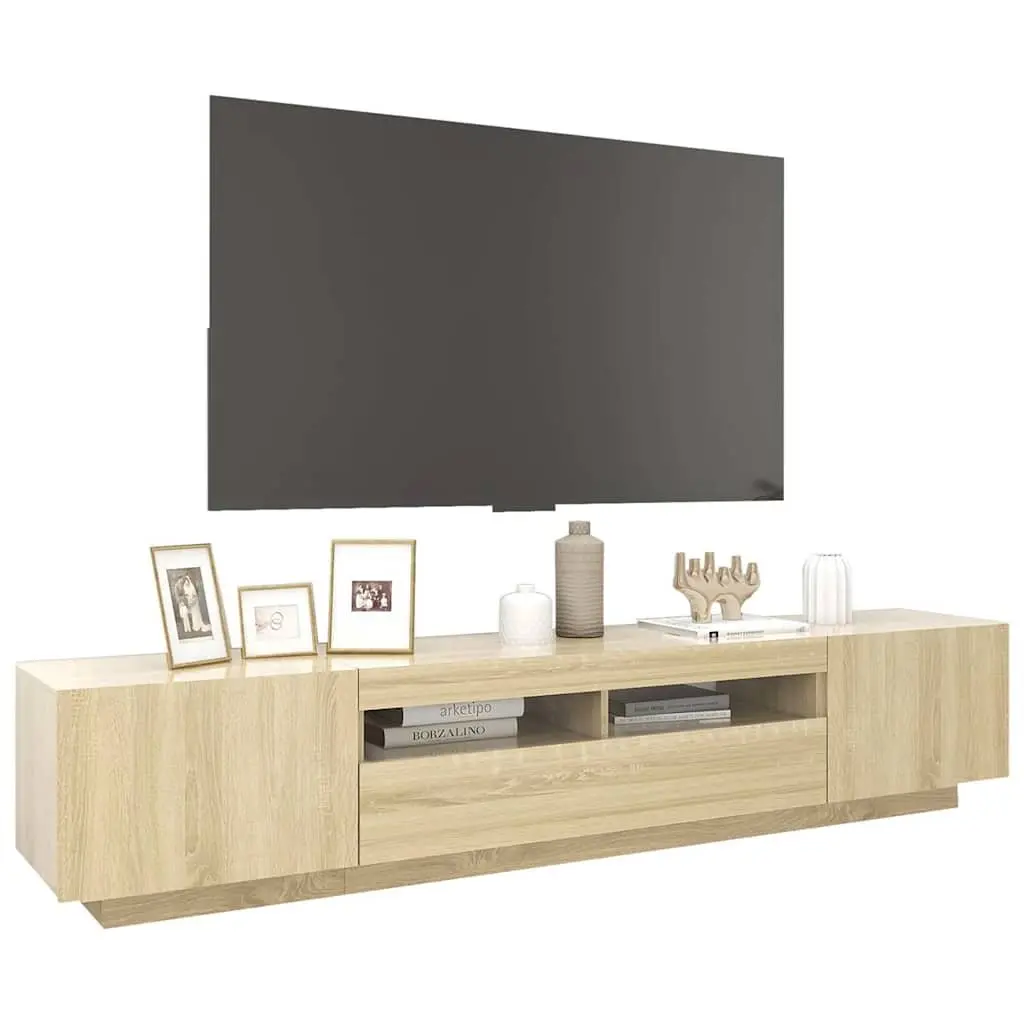 TV Cabinet with LED Lights Storage Unit Brown Sonoma Oak 200 x 35 x 40 cm
