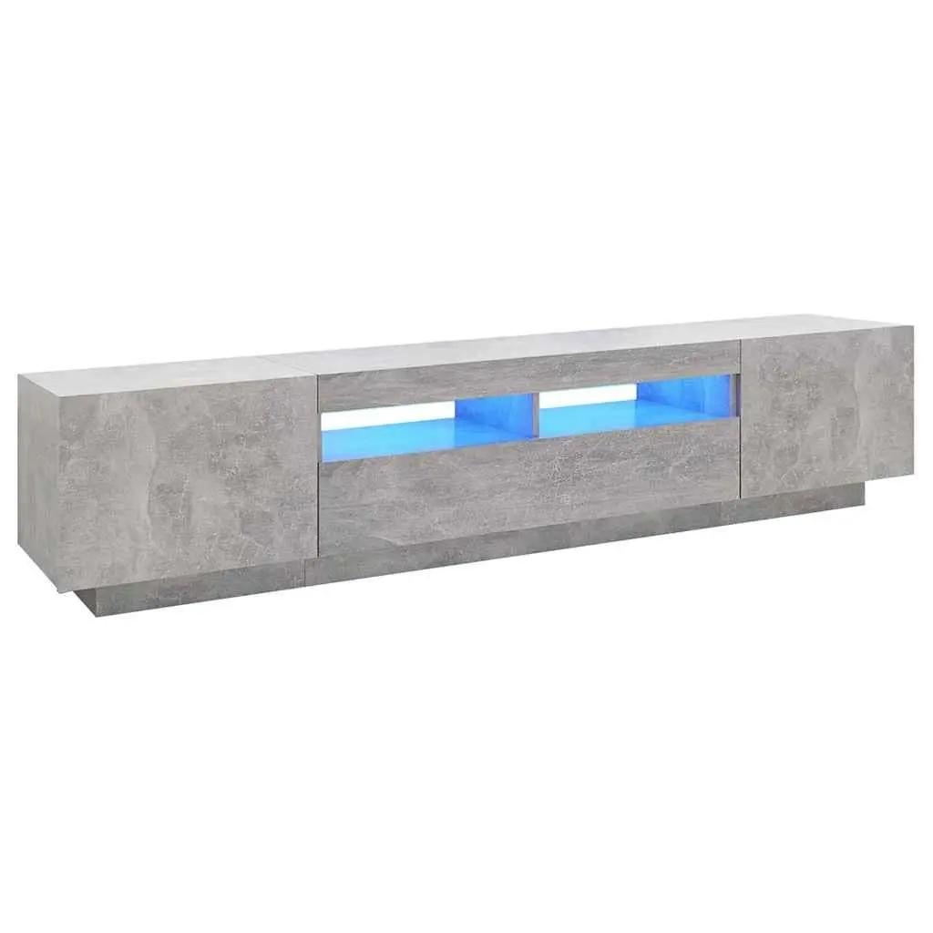 TV Cabinet with RGB LED Lights Grey Modern Living Room Storage Unit 200cm