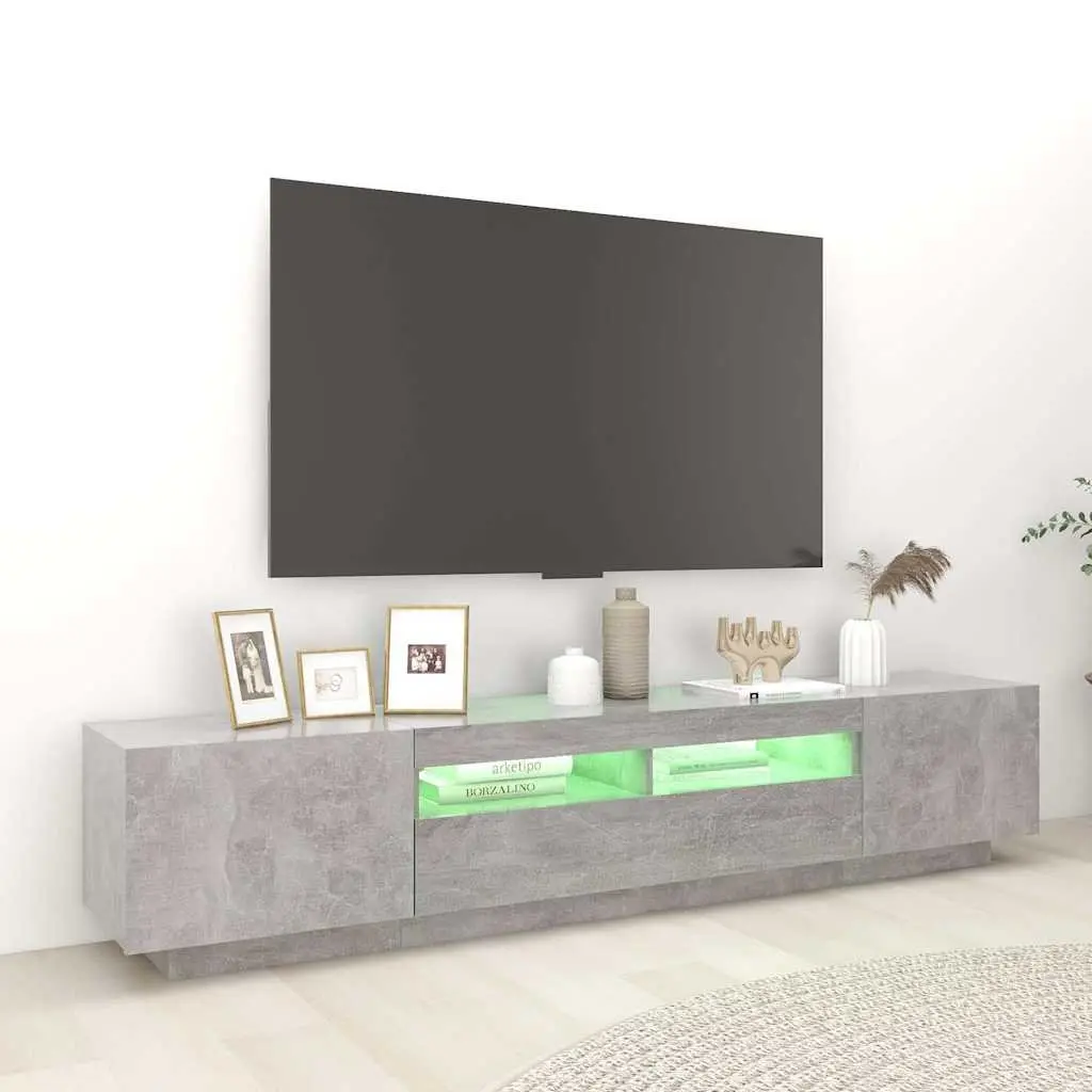 TV Cabinet with RGB LED Lights Grey Modern Living Room Storage Unit 200cm