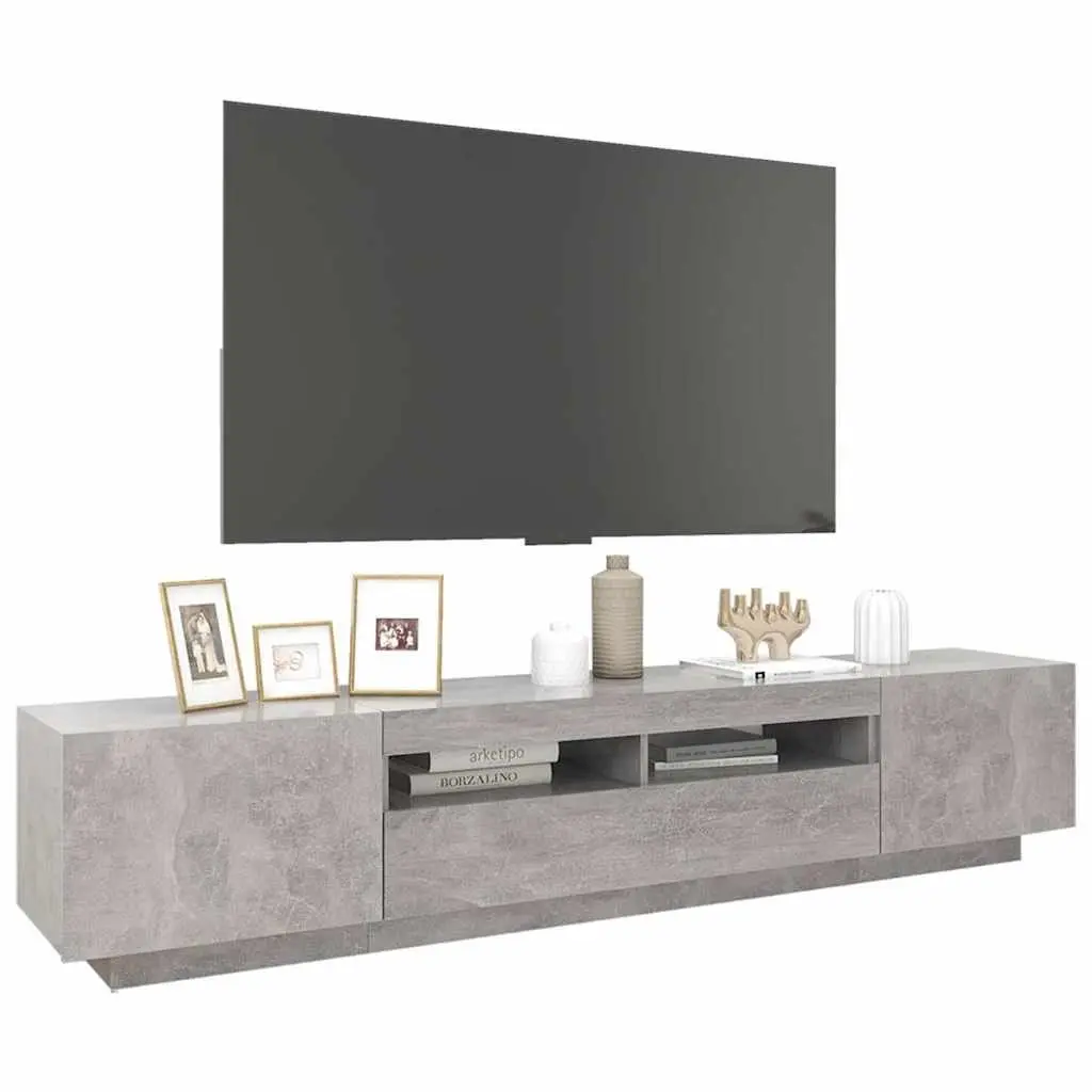TV Cabinet with RGB LED Lights Grey Modern Living Room Storage Unit 200cm