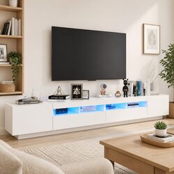 Friendly White TV Storage Unit with LED Lighting 260x35x40cm