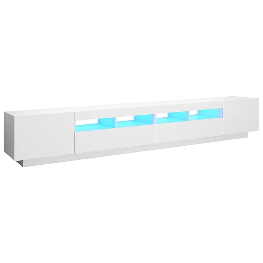 Media Storage Unit Modern White TV Cabinet with LED Lights 260x35x40cm