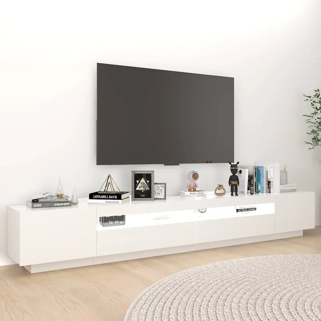 Media Storage Unit Modern White TV Cabinet with LED Lights 260x35x40cm