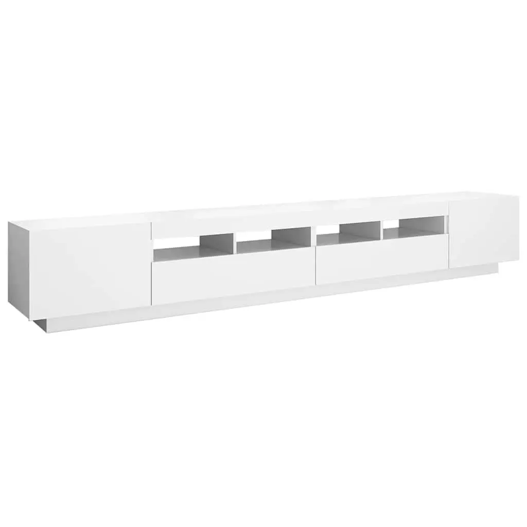 Media Storage Unit Modern White TV Cabinet with LED Lights 260x35x40cm