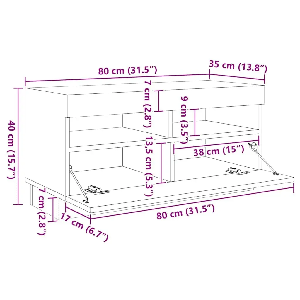 Media Storage Unit Modern White TV Cabinet with LED Lights 260x35x40cm