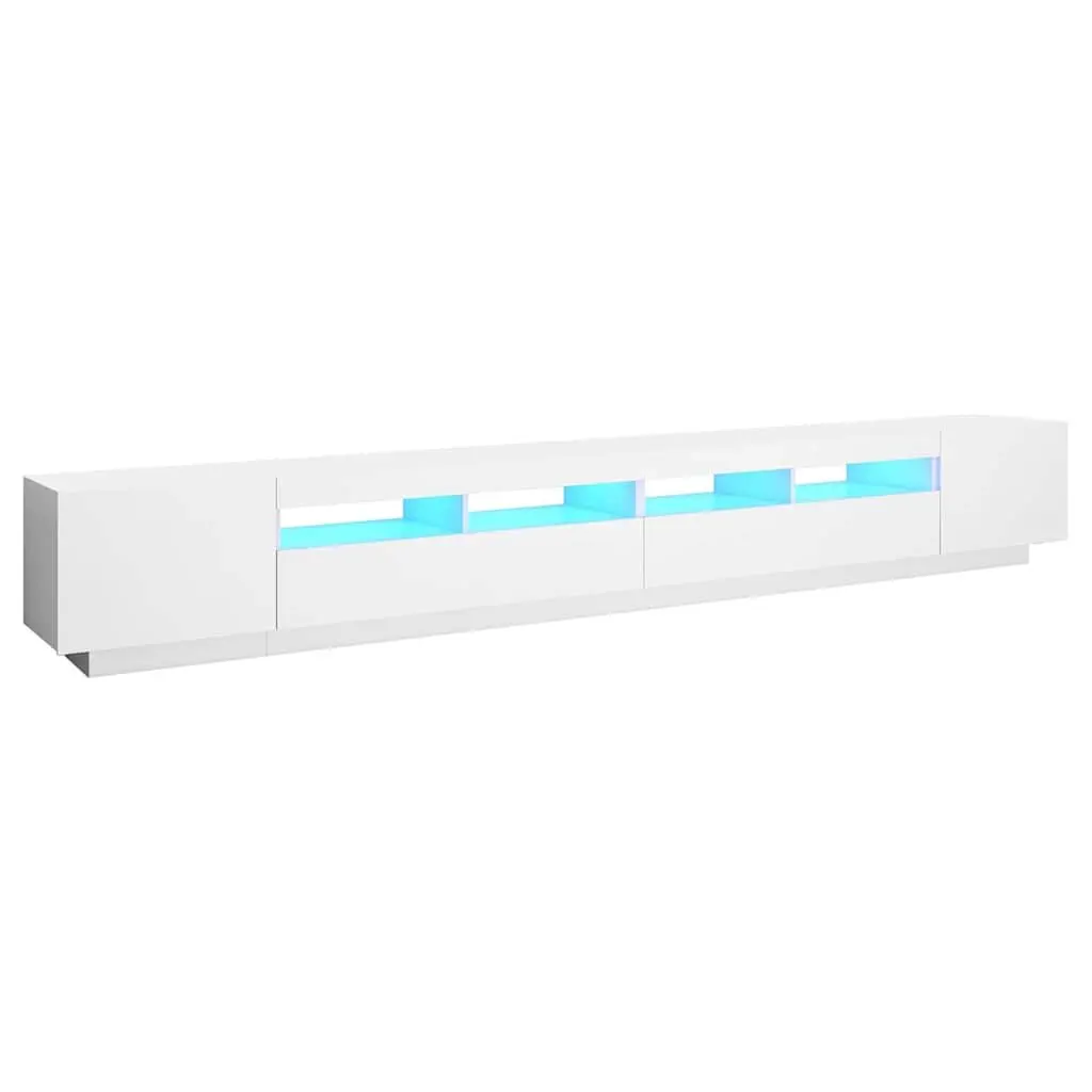 TV Cabinet White 300cm LED Lights Media Storage Unit Organiser Stand
