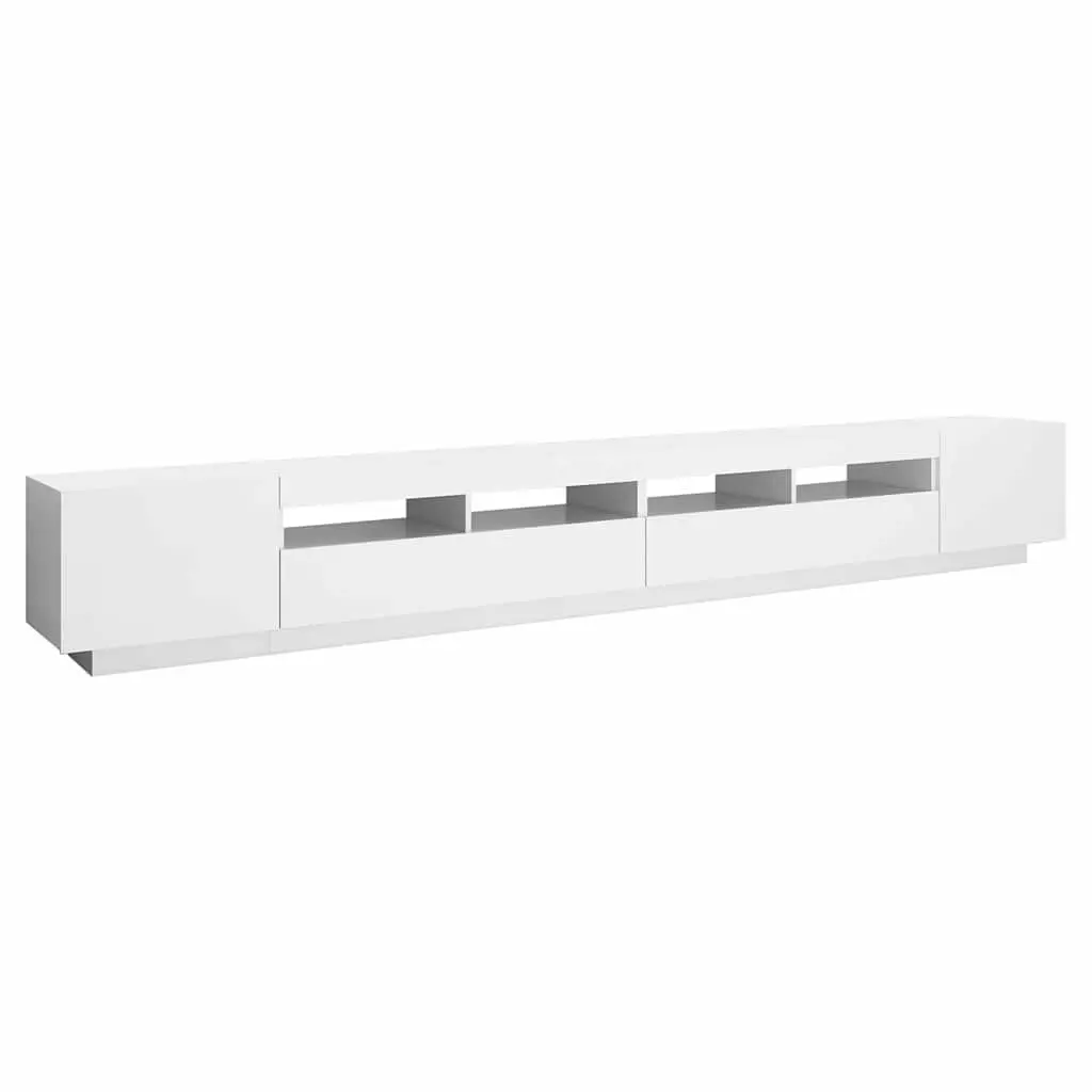 TV Cabinet White 300cm LED Lights Media Storage Unit Organiser Stand