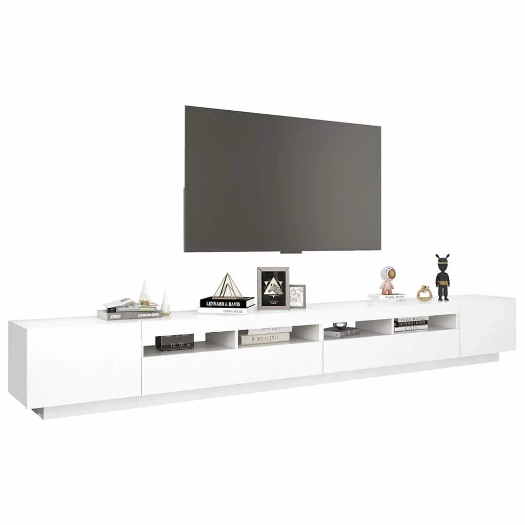 TV Cabinet White 300cm LED Lights Media Storage Unit Organiser Stand